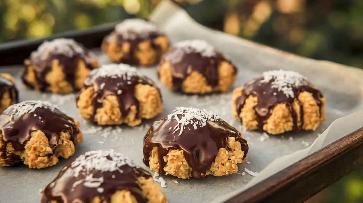 A table full of no bake cookies, glossy and rich in chocolate