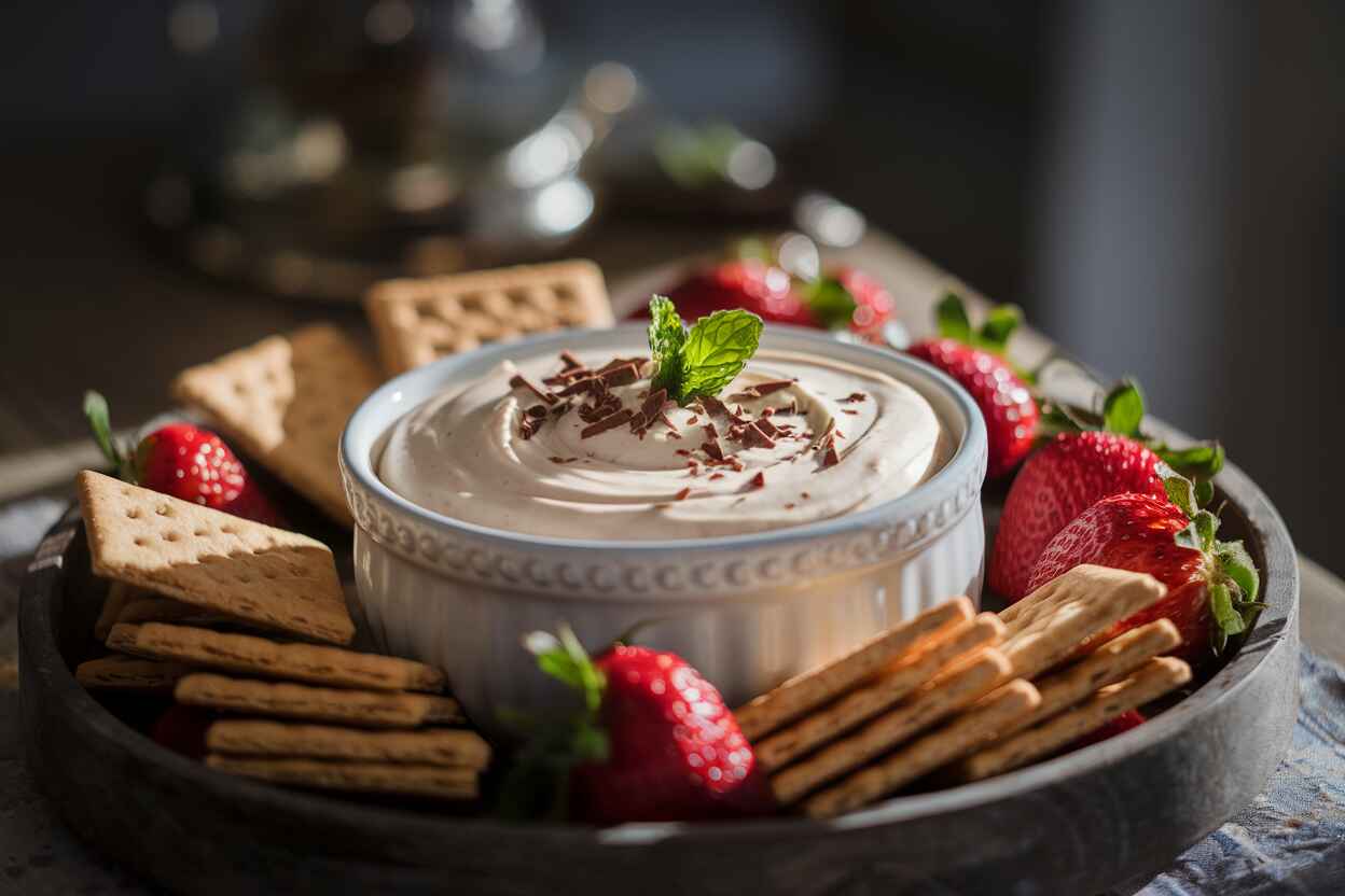 A creamy dessert dip served with graham crackers