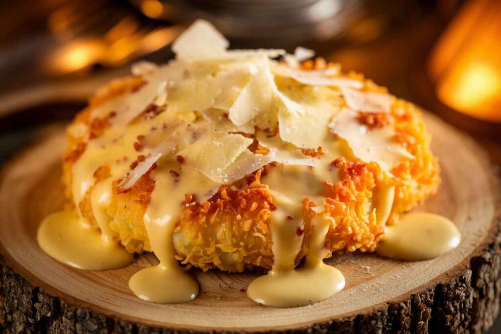 Chicken Fritta drizzled with garlic butter and topped with Parmesan cheese.